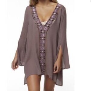 O'Neill Lavender Long-Sleeve Larnie Embroidered V-Neck Dress Cover-Up Women's M